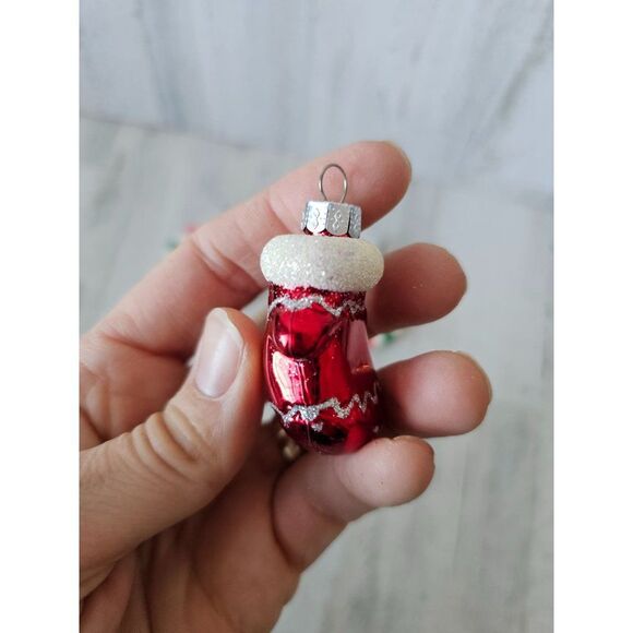 Peppermint glass vintage ornament candy mittens gloves set Xmas tree - Picture 5 of 11